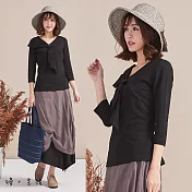 【慢。生活】單領結設計剪裁上衣(2色)-F　FREE黑