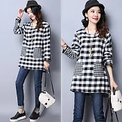 【NUMI】森-寬鬆格子拼接顯瘦上衣-共2色-50691(M-2XL可選)L黑白格