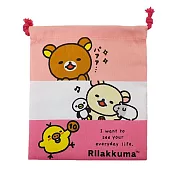 【日本進口正版】San-X 拉拉熊 帆布 束口袋/收納袋 懶懶熊 Rilakkuma -日常生活款