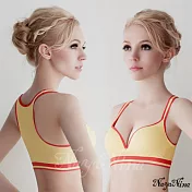 【Naya Nina】深V羽型胸墊無鋼圈工字背運動內衣(嫩黃配橘邊)M嫩黃配橘邊