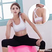 【Naya Nina】運動內衣 交叉美背防震運動內衣M白