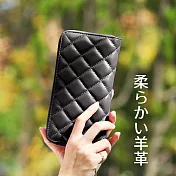 CHENSON 8卡5鈔小羊皮菱格紋長夾 (W58815)黑色