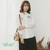 【Gentle wind】仙人掌與水果小姐刺繡純棉襯衫-M-XL　M白
