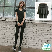 【BODYAIR嚴選】假兩件波浪圓裙九分褲(瑜珈.運動.慢跑)M黑