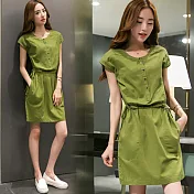 【NUMI】復古-氣質簡約純色連衣裙-共4色-90090(M-2XL可選)M綠色