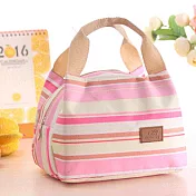 繽紛條紋／保冷保溫棉麻便當提袋－粉白條紋