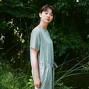 Urb.【水草與小紙船】抽繩口袋洋裝款FREE灰綠