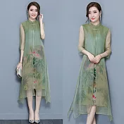 【MsMore】雅緻雪紡絲彩繪洋裝100418L橄欖綠