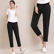 【NUMI】森-棉麻風顯瘦舒適哈倫褲-共3色-51233(M-2XL可選)XL黑色