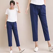 【NUMI】森-棉麻風顯瘦舒適哈倫褲-共3色-51233(M-2XL可選)M藏青色