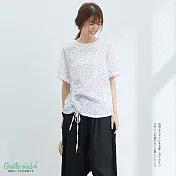 【Gentle wind】側抽綁繩紋理寬上衣FREE白
