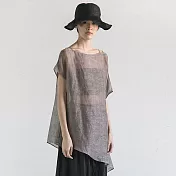 現貨｜旅途原品_生靈 原創設計絲麻規則下擺寬鬆中長款上衣-M-XL　L淺咖
