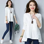 【NUMI】復古-網格拼接休閒上衣-共2色-90406(M-2XL可選)L白色