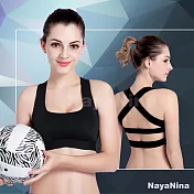 【Naya Nina】透氣網眼交叉美背無鋼圈運動內衣S~L(黑)M黑色