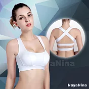 【Naya Nina】透氣網眼交叉美背無鋼圈運動內衣S~L(白)S白色