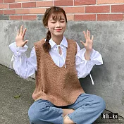 【Jilli~ko】外搭混色針織背心-F　FREE淺咖