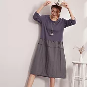 【A.Cheter】寬鬆棉麻感拼接長袖針織洋裝101009F灰