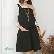 【Gentle wind】素面綁帶可調吊帶裙-F　FREE黑色