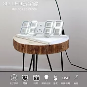 新款 3D LED數字鐘 電子鬧鐘 牆面立體掛鐘 溫度/日期顯示 (小款)白色