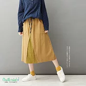 【Gentle wind】皺面肌理口袋中長裙-F K888　FREE薑黃