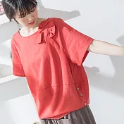 【慢。生活】蝴蝶結領繭型上衣-F 8013-3　FREE橘色