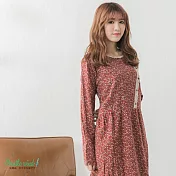 【Gentle wind】斜邊釦造型碎花上衣-F　FREE紅色