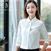 【MsMore】日系清新小巧思繡花設計長袖襯衫101784F白