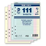 Raymay A5尺寸 6孔萬用手冊用 111枚入橫格活頁紙/3色入