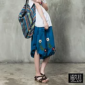 【潘克拉】繡花五分蝴蝶褲-F TM071　FREE藍色