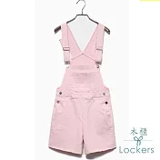 【Lockers 木櫃】 韓版可愛牛仔背帶修身短褲-3色粉紅色
