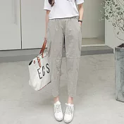 【A.Cheter】棉麻百搭剪接設計鬆緊腰修身九分休閒褲102080 M 灰