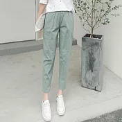 【A.Cheter】棉麻百搭剪接設計鬆緊腰修身九分休閒褲102080 M 綠