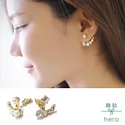 【Hera】赫拉 韓劇韓藝瑟同款氣質鑲鑽珍珠無耳洞耳夾金色