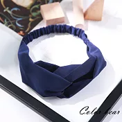 【卡樂熊】純色百搭雪紡交叉造型髮帶(四色)-深藍