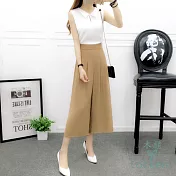 【Lockers 木櫃】 修身顯瘦高腰時尚潮流雪紡闊腿褲-2色杏色