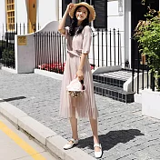 【MsMore】兩件式針織上衣+網紗背心長洋裝套裝102358F粉紅