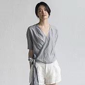 現貨｜旅途原品_涼雲_原創設計斜襟綁帶收腰上衣 S-XL　XL霧灰藍