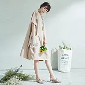 【慢。生活】設計口袋素色連身裙-F 9701　FREE淺卡