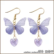 『坂井.亞希子』藍色蝴蝶翅膀薄紗透明愛心寶石耳環