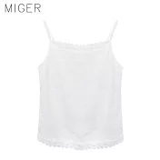 【MIGER密格內衣】蕾絲性感細肩帶平口背心-3651-台灣製FREE白色