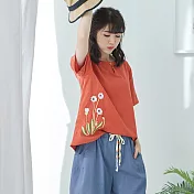 【慢。生活】簡約盤扣刺繡上衣-F 20329　FREE橘色