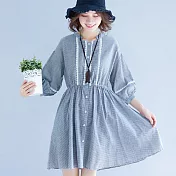 【MsMore】韓版V領拼接蕾絲收腰七分袖洋裝102380F灰