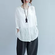 【A.Cheter】原色全開襟玫瑰扣棉麻飄逸柔紗長罩衫+小可愛兩件套102561F白