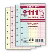 Raymay 口袋尺寸 6孔萬用手冊用  111枚入3色裝活頁紙方眼格