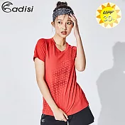 ADISI 女圓領抗UV排汗衣AL1811152 (S~2XL) / 防曬、輕量透氣、吸濕快乾M蕃茄紅