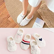 【Missking 1983】白色日系塗鴉波浪防滑包邊隱形襪 (5雙組)