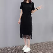 【MsMore】日系質感美人下襬蕾絲設計長版洋裝-8013-型102268L黑