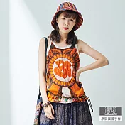 【潘克拉】手繪插畫捲背心-F TM993　FREE橘OM