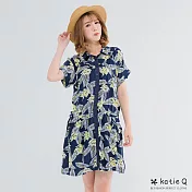 【KT】羽毛花束腰襯衫洋裝-F　FREE深藍