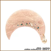 『坂井．亞希子』唯美宇宙星空系列月亮鑲鑽珍珠彈簧髮夾 -裸粉色